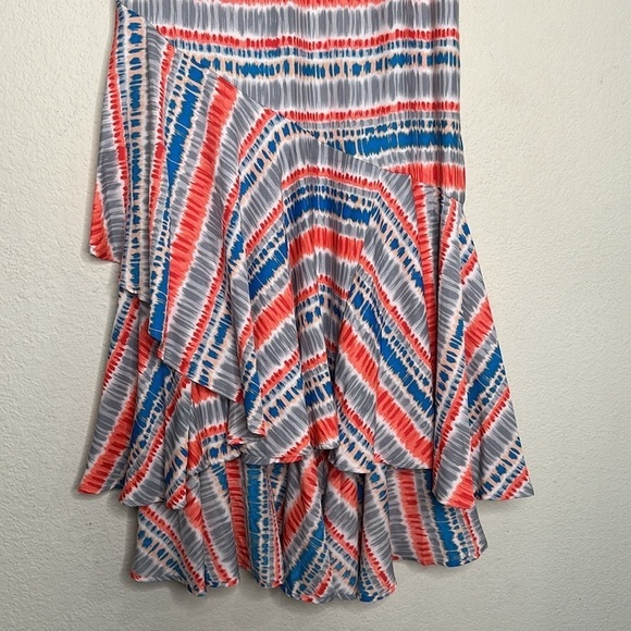 Tolani Boho Ruffle Tiered Asymmetrical Maxi Skirt Gray Orange Blue Size Large - Picture 9 of 16